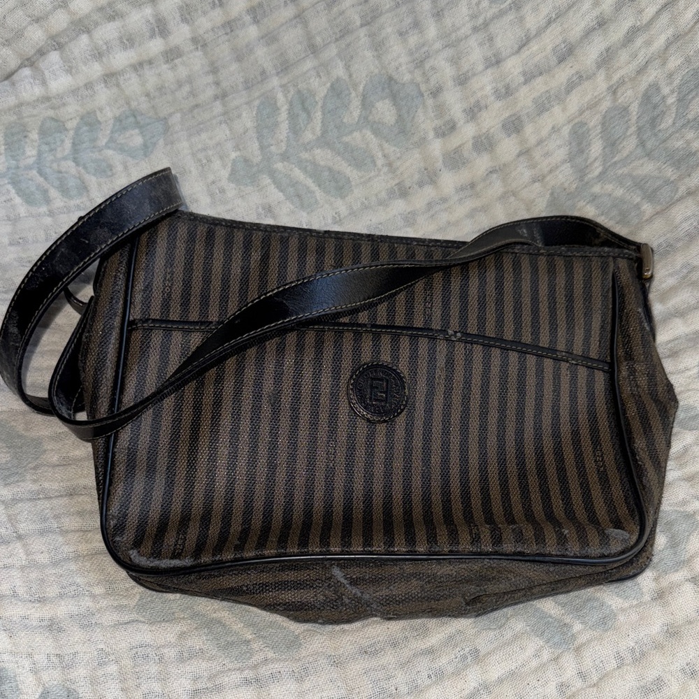 Fendi Black and Brown Striped Crossbody Bag